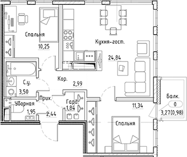 2-комнатная квартира 59.15 м², 7/10 эт., ЖК «LEGENDA Лисичанская 22»